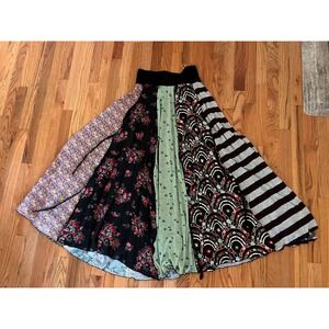 Christy Fisher M Multi Print Boho Hippie Festival Maxi Skirt boho forest fairy